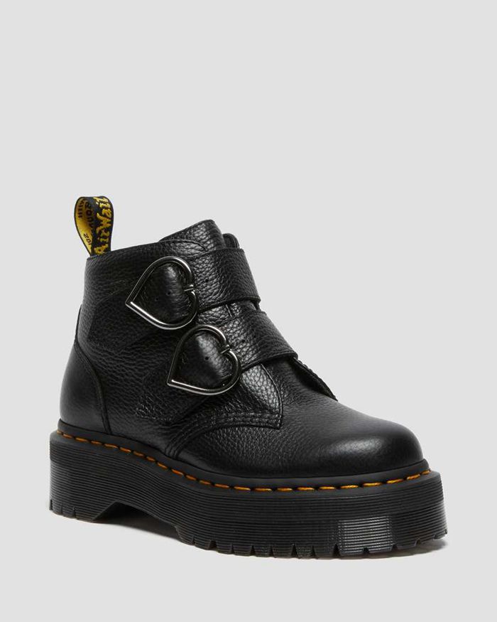 Dr Martens Vintersko Dame Svart Devon Heart Læder Platform 1534LMXTV